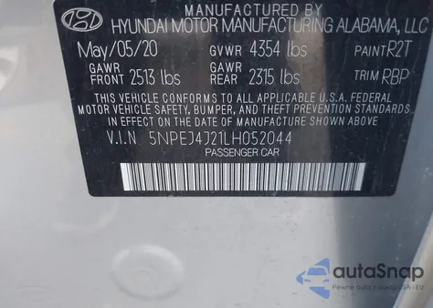 2020 Hyundai Sonata Sel Plus z USA, uszkodzony, nr VIN 5NPEJ4J21LH052044